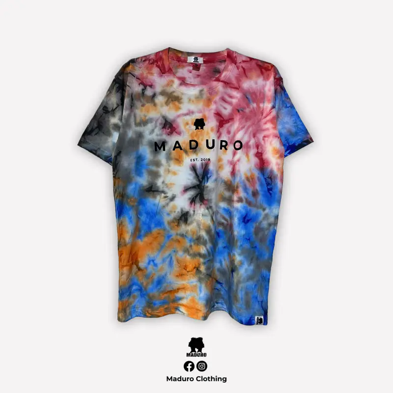 Camiseta Tie-Dye Maduro · Preto / Cinzento / Vermelho / Laranja / Rosa / Azul / Branco
