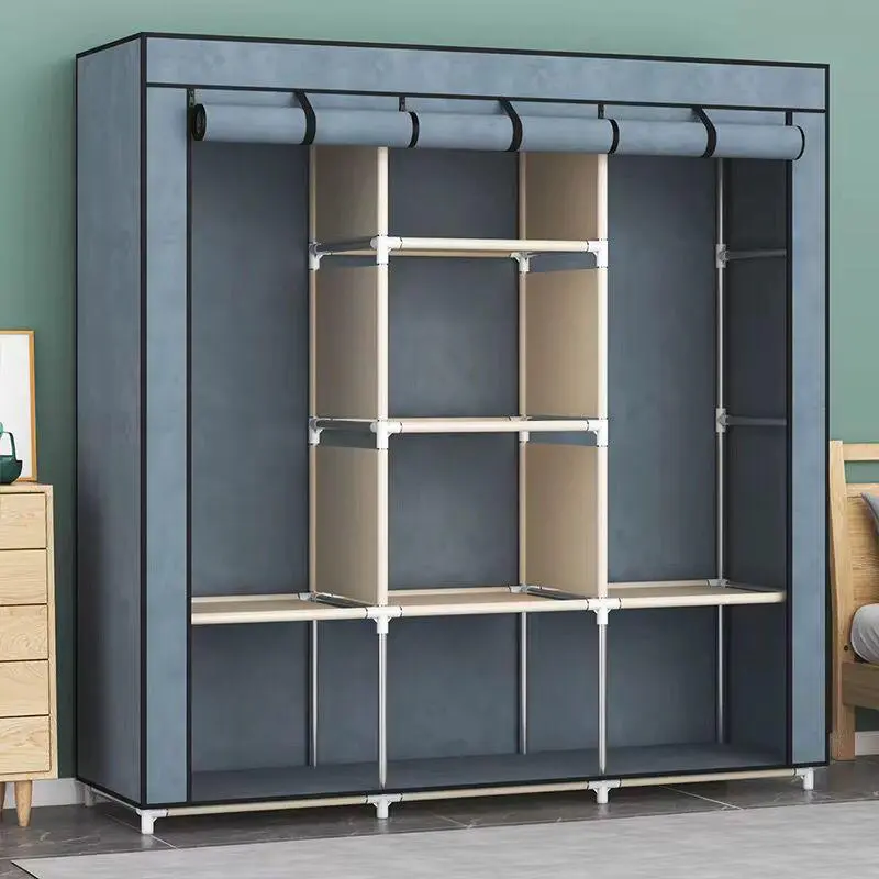 Guarda-Roupa Dobrável Duplo com Rodízios – Organizador Portátil para Quartos e Aluguéis