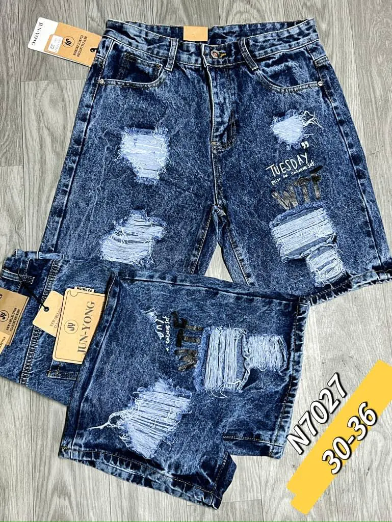 Calções Jeans Destroyed Premium – Vários Modelos · Preto / Azul Escuro