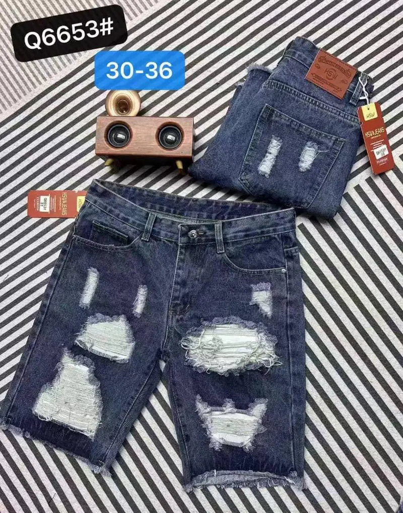 Calções Jeans Destroyed Premium – Vários Modelos · Azul /Branco