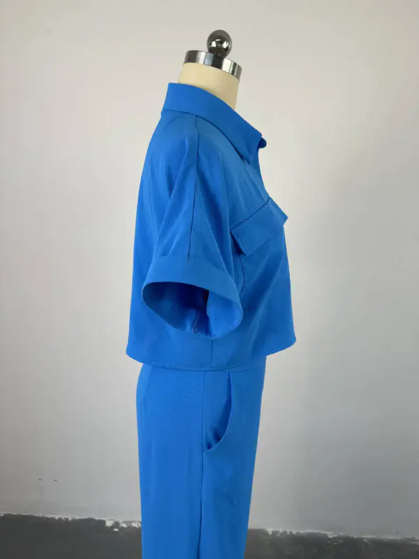 Conjunto Elegante Multicolor Manga Curta Calça Ampla