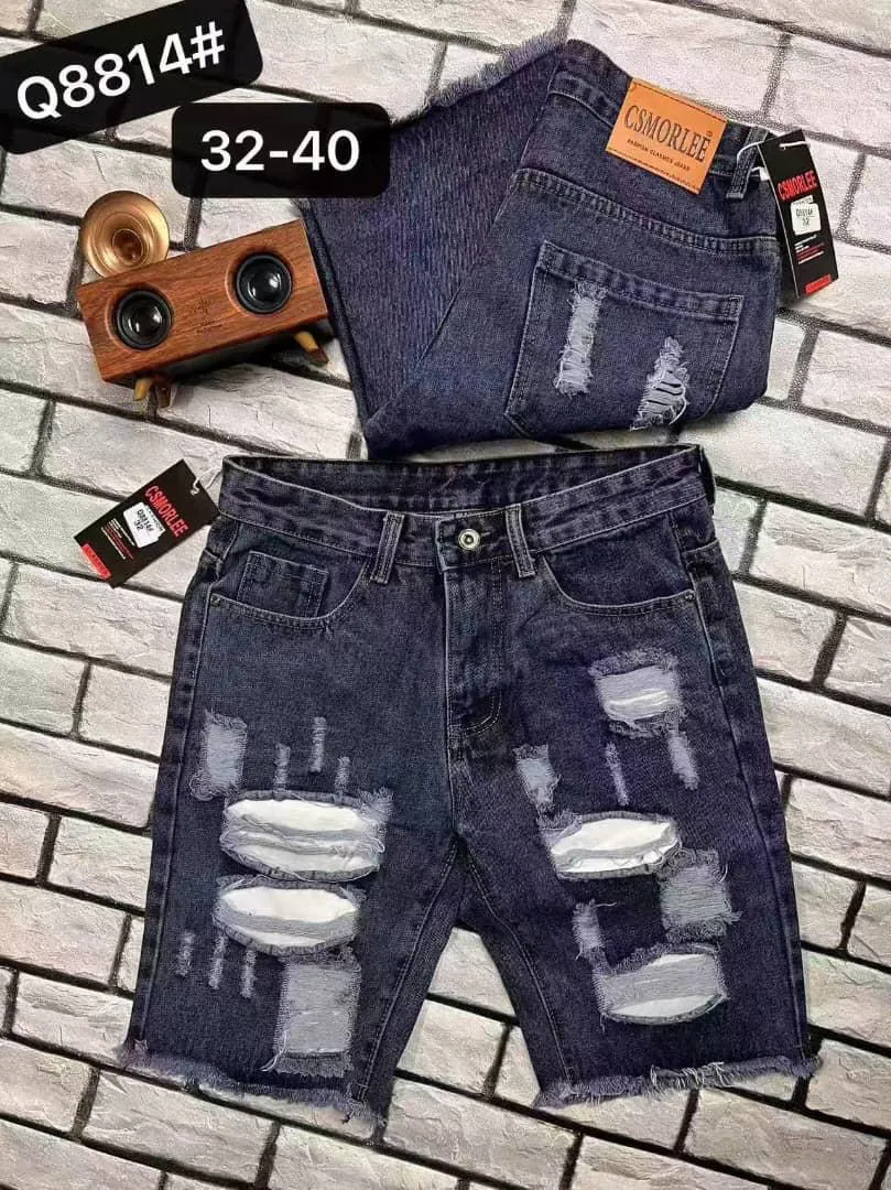 Calções Jeans Destroyed Premium – Vários Modelos · Azul Escuro
