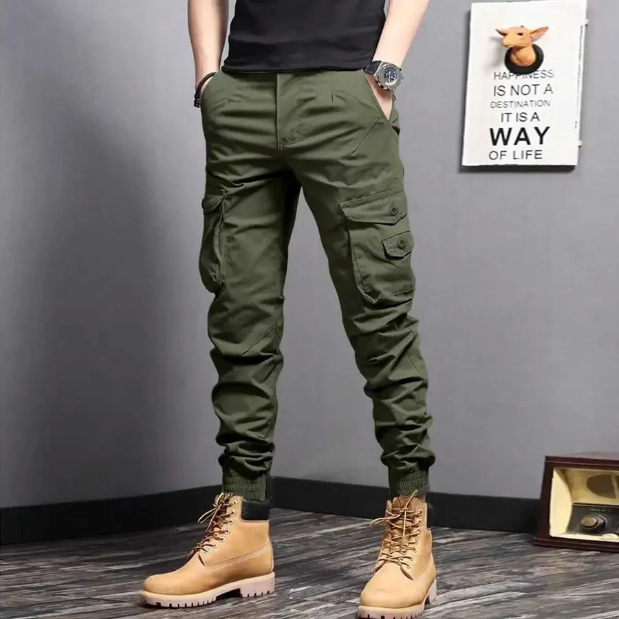 Calça Masculina de Trabalho ao Ar Livre Verão Elástica em Algodão com Bolsos · Soldado