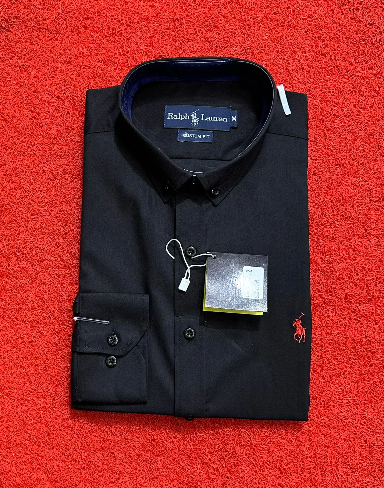 Camisa Azul Preto de Manga Longa Elegante