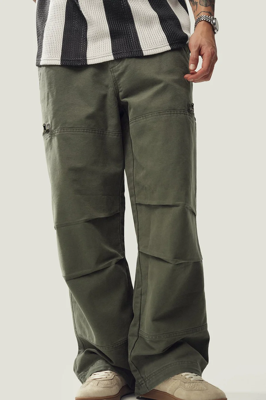 Calças Baggy em algodão · Homem · Verde Oliveira
