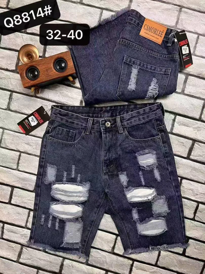 Calções Jeans Destroyed Premium – Vários Modelos · Azul Escuro