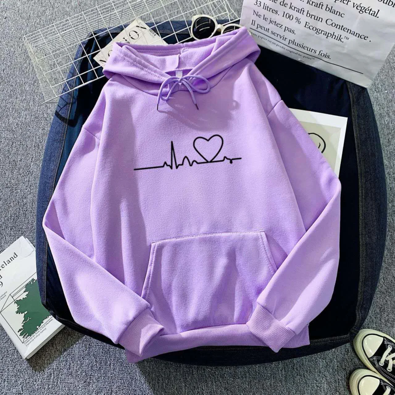 Moletom Roxo com Estampa de Batimentos Cardíacos e Coração  - Camisola