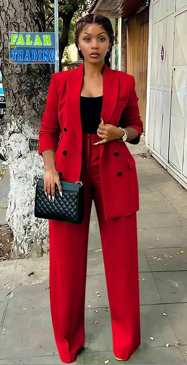 Terno Feminino - Calça e Casaco Azul Royal · Vermelho