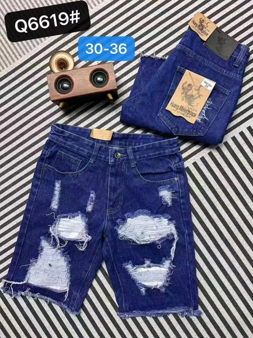 Calções Jeans Destroyed Premium – Vários Modelos · Branco / Azul