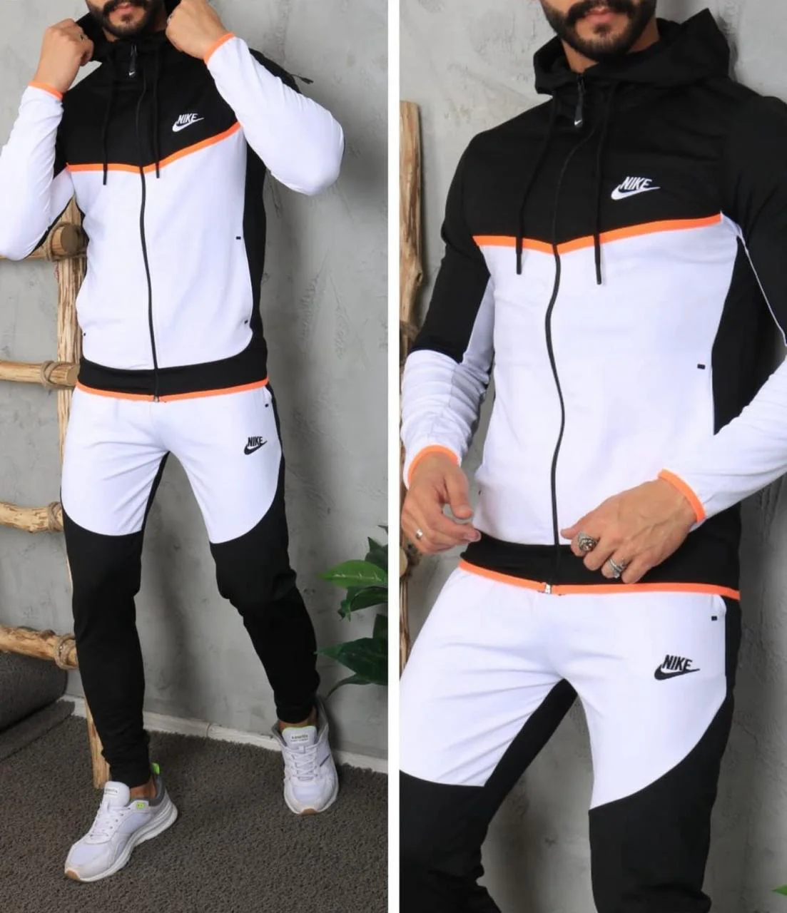 Conjunto Esportivo Nike Elegante com Capuz e Calça · Preto / Branco