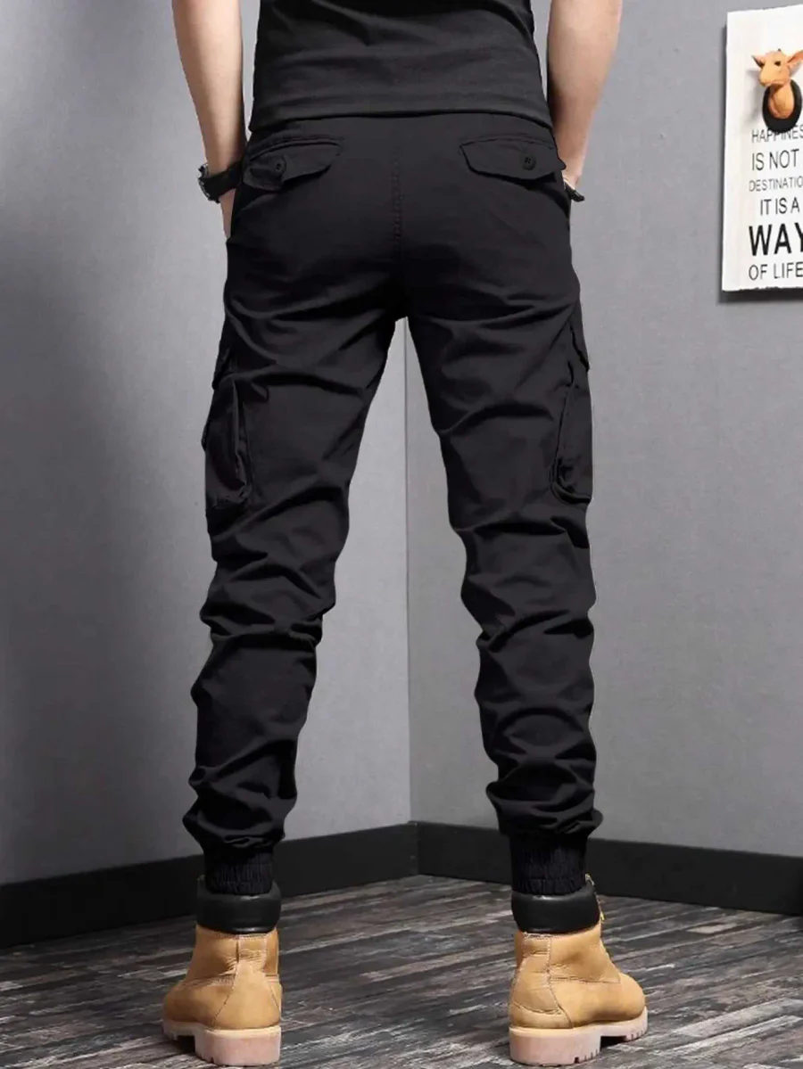 Calça Masculina de Trabalho ao Ar Livre Verão Elástica em Algodão com Bolsos · Preto