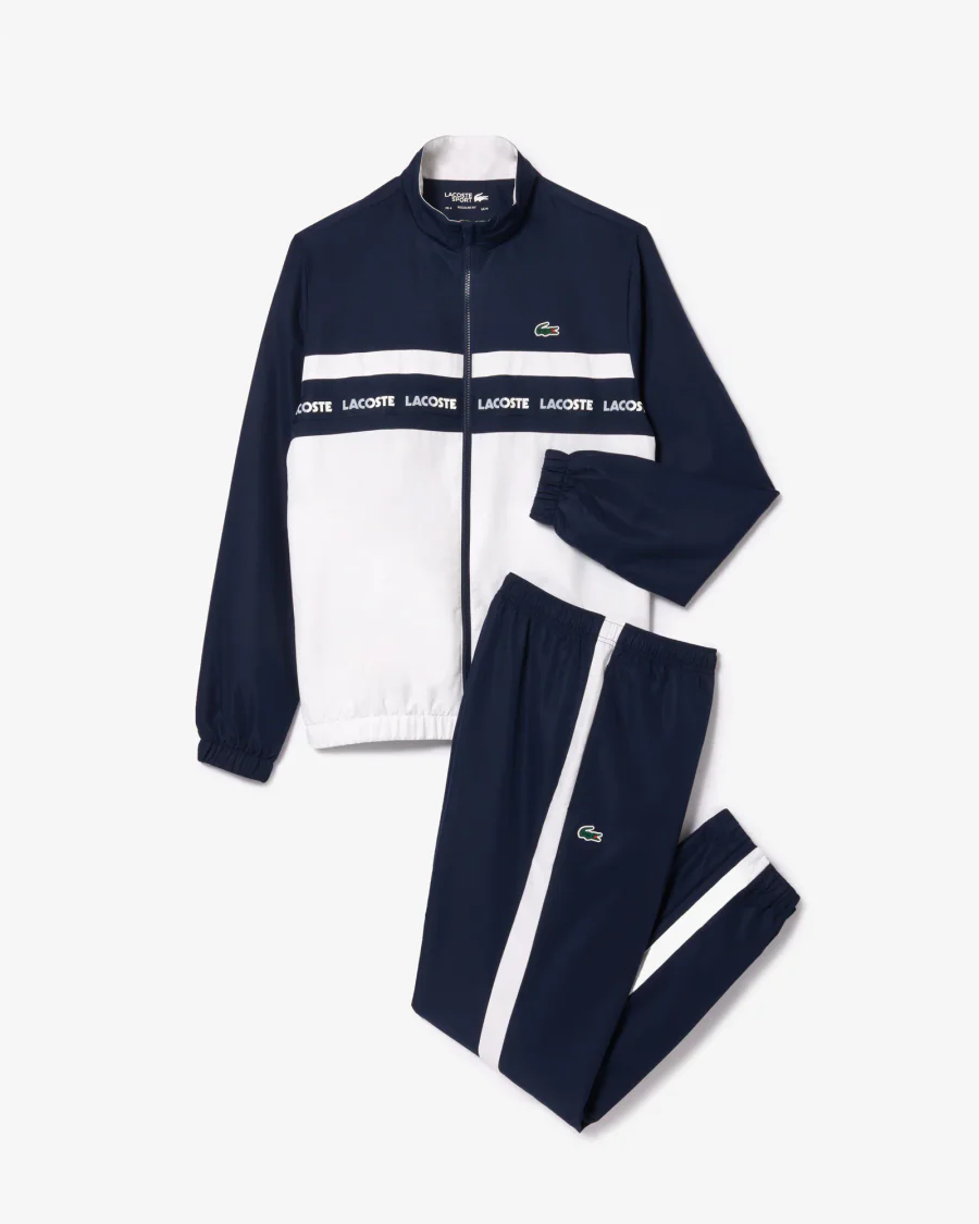 Conjunto Esportivo Masculino Preto Lacoste – Jaqueta e Calça em Tafetá Reciclado