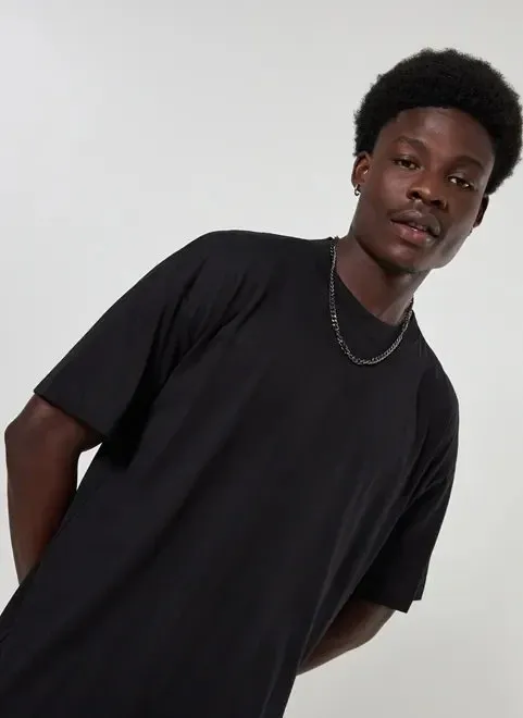 Camiseta KingSize Masculina Grande & Alta No Sweat com Gola Redonda · Preto