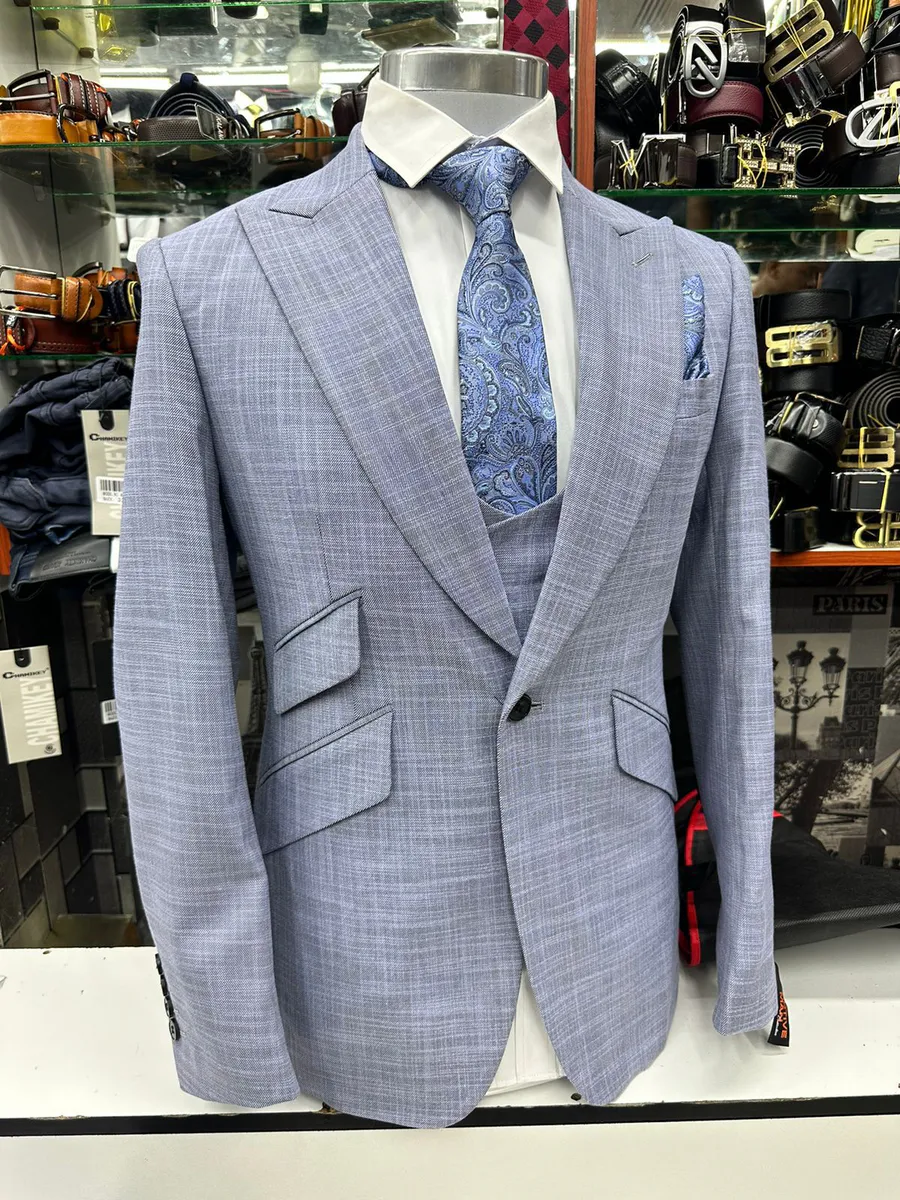 Terno Masculino 3 Peças · Cinzento / Branco