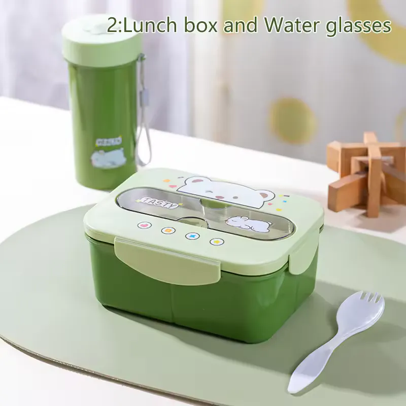 Conjunto Lancheira e Copo de Água Kawaii - Estilo Estudante · Verde