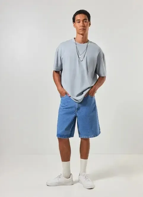 Camiseta KingSize Masculina Grande & Alta No Sweat com Gola Redonda · Azul Empoeirado