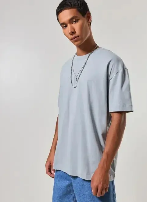 Camiseta KingSize Masculina Grande & Alta No Sweat com Gola Redonda · Azul Empoeirado