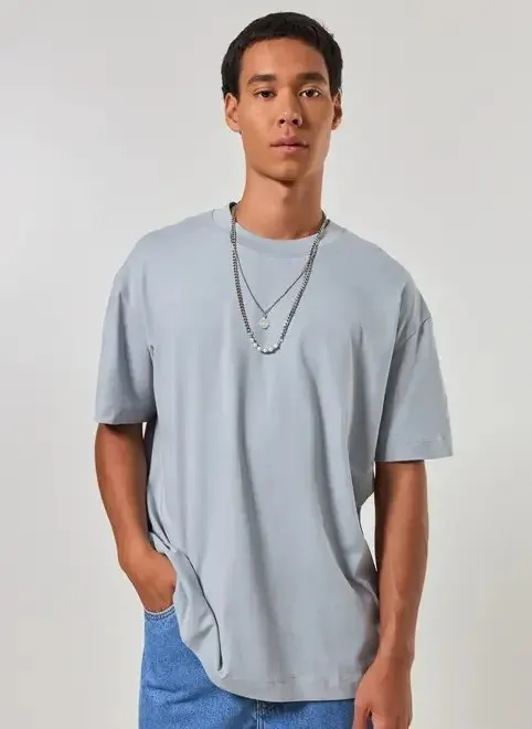 Camiseta KingSize Masculina Grande & Alta No Sweat com Gola Redonda · Azul Empoeirado