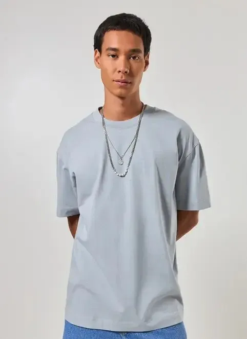 Camiseta KingSize Masculina Grande & Alta No Sweat com Gola Redonda · Azul Empoeirado