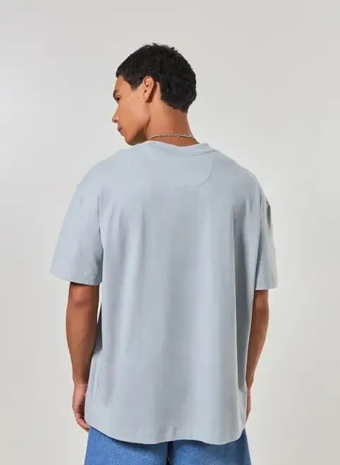 Camiseta KingSize Masculina Grande & Alta No Sweat com Gola Redonda · Azul Empoeirado