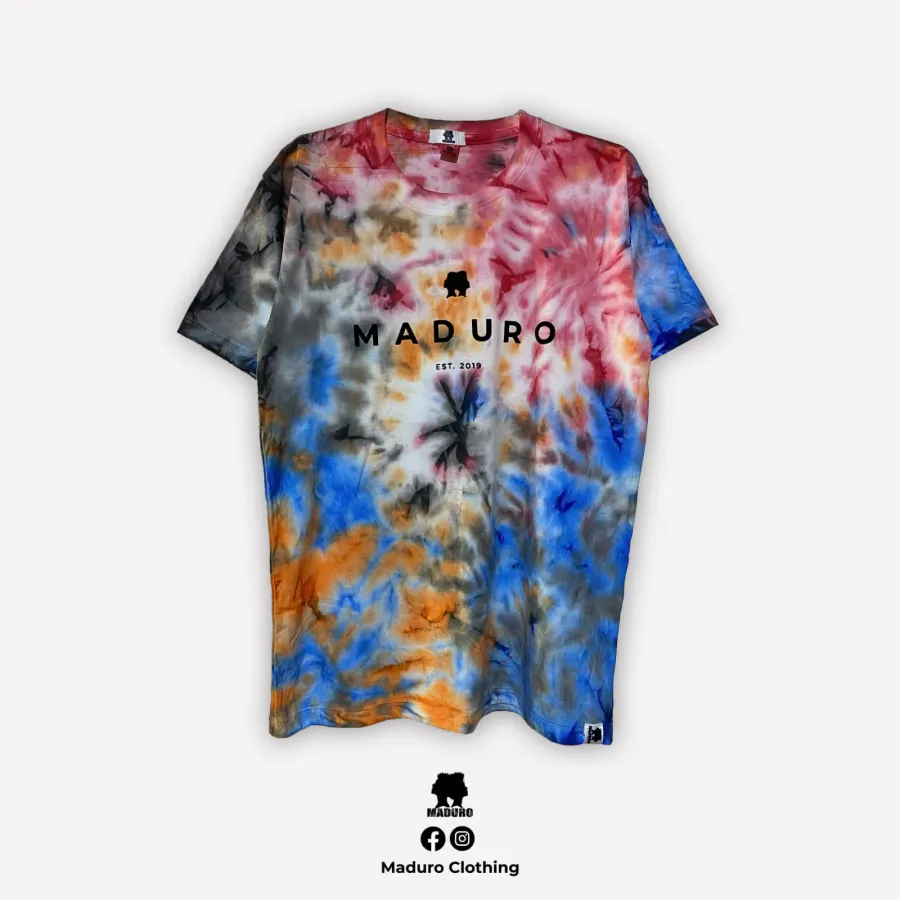 Camiseta Tie-Dye Maduro · Preto / Cinzento / Vermelho / Laranja / Rosa / Azul / Branco