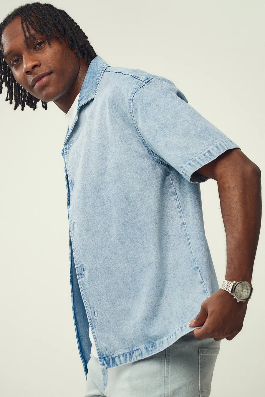 Camisa largo de ganga · Homem
