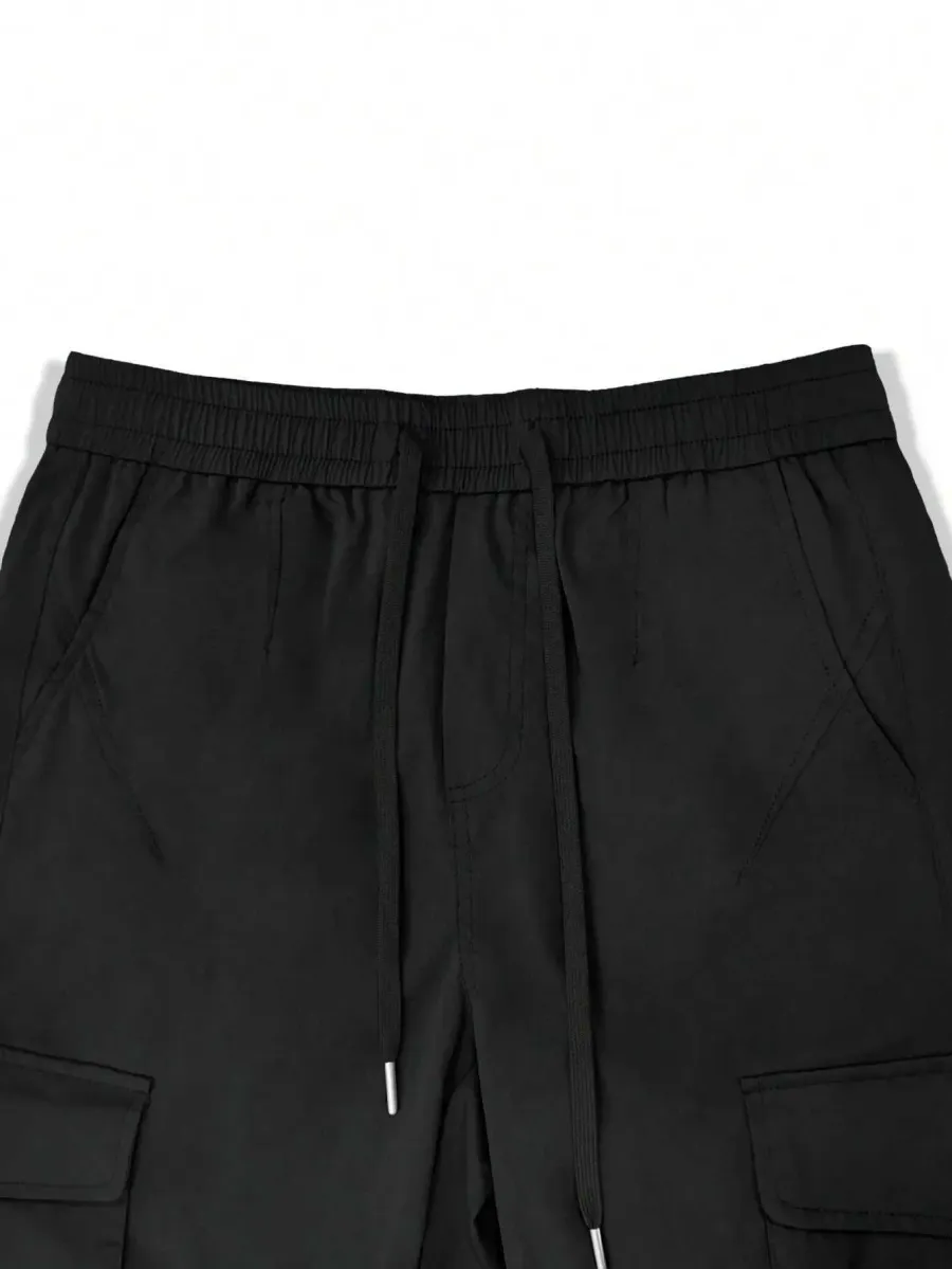 Calça Masculina de Trabalho ao Ar Livre Verão Elástica em Algodão com Bolsos · Preto